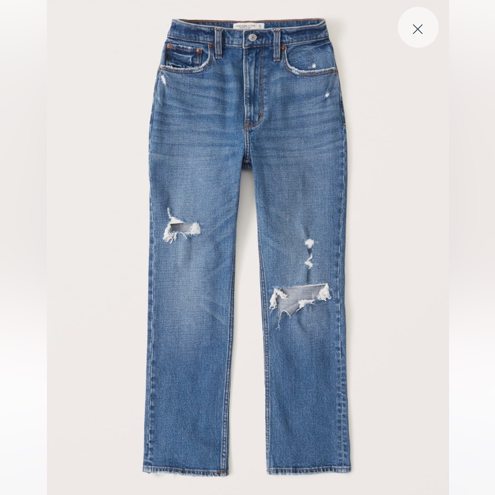 Abercrombie | Curve Love Ankle Straight Ultra High Rise Distressed Jeans | 2/26